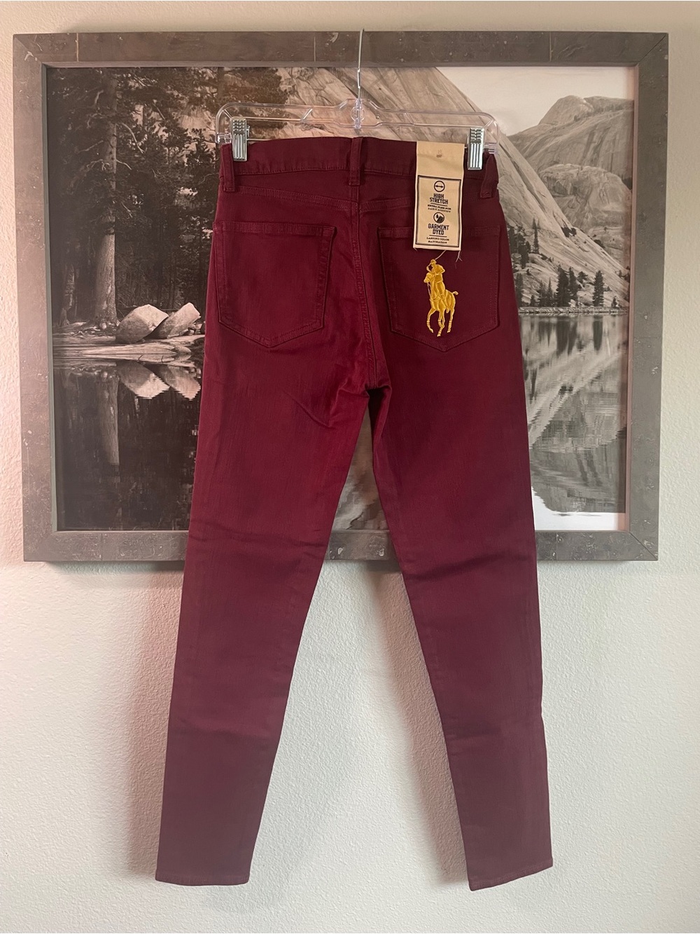 Ralph Lauren Burgundy Skinny Jeans with Gold Polo Patch